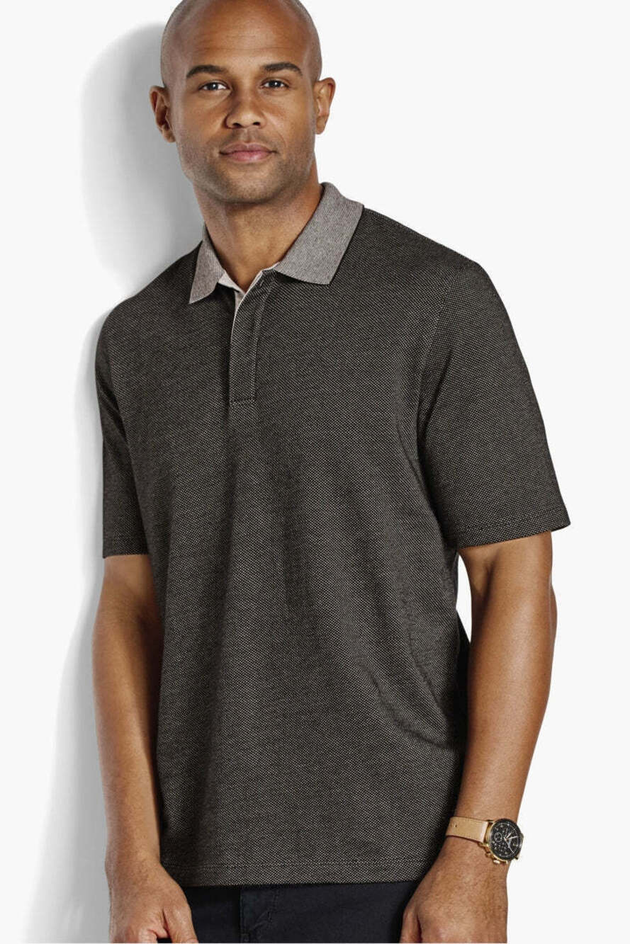 Johnston & Murphy Charcoal Birdseye Tonal Polo/56115
